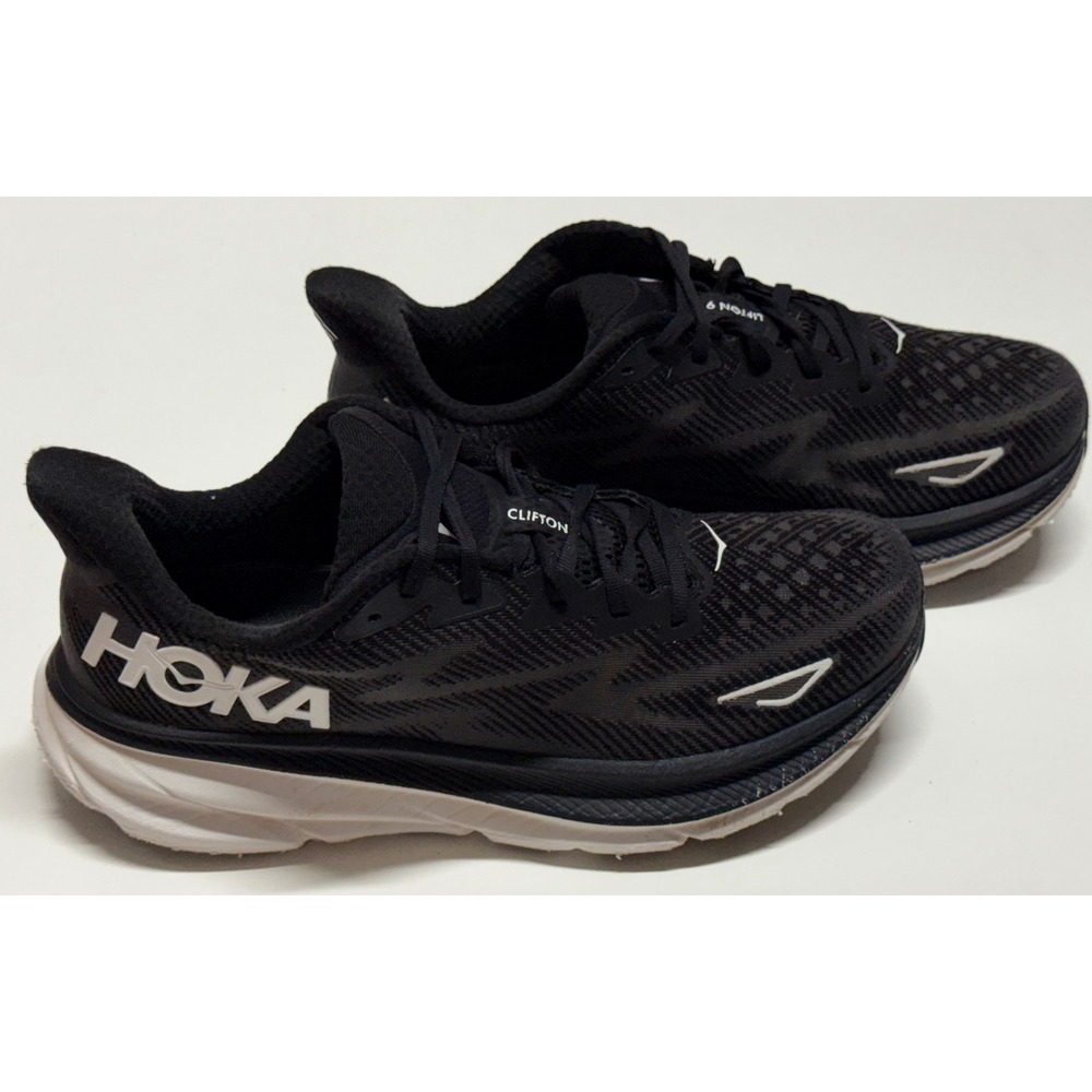 Hoka Clifton 9 Mens Running Shoes Black White 1127895 BWHT Size 10D